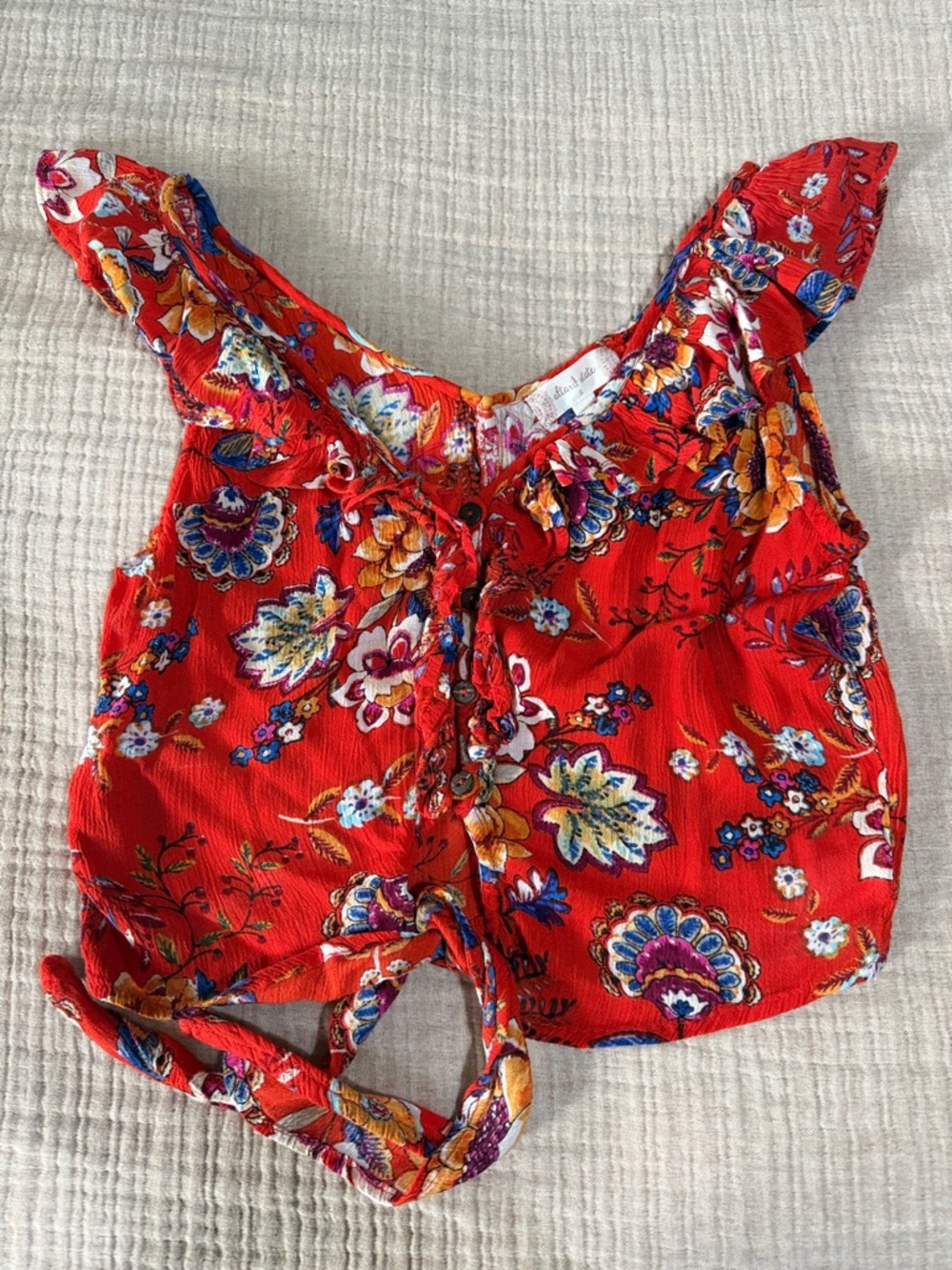 Altar’d State Red Floral Tie-Front Crop Top
